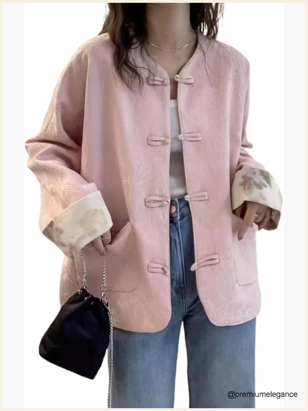 Chinese Button Up Retro Embroidered Jacket Long Sleeve Stand Collar Blazer